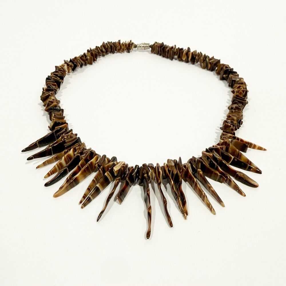 Vintage Tiger Eye Stone Spike Necklace Brown Chip Bead Tribal Boho Statement - Picture 9 of 16